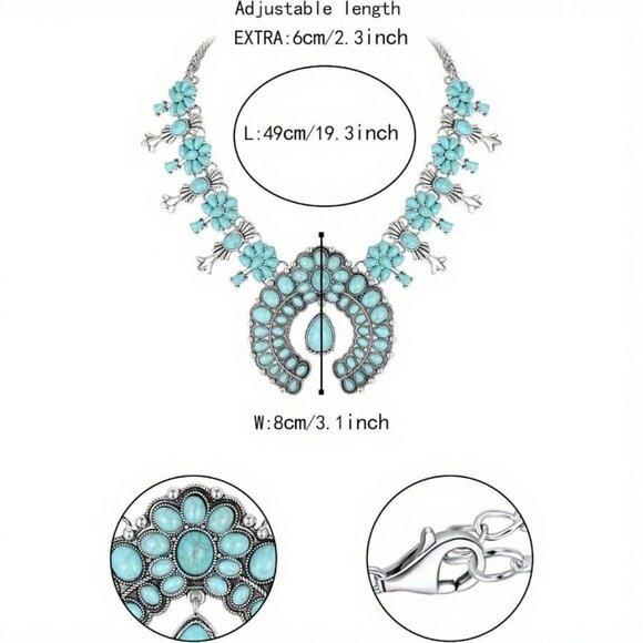 Women's Bohemian Blue faux Turquoise stone Collar Necklace - Picture 5 of 5